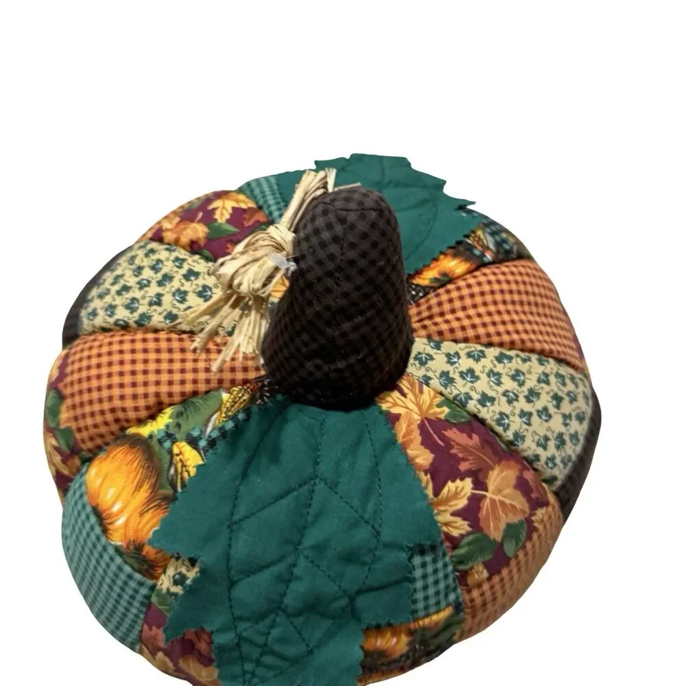 MTY International Co Ltd Large Fabric Patchwork Pumpkin 12” Fall Halloween Decor